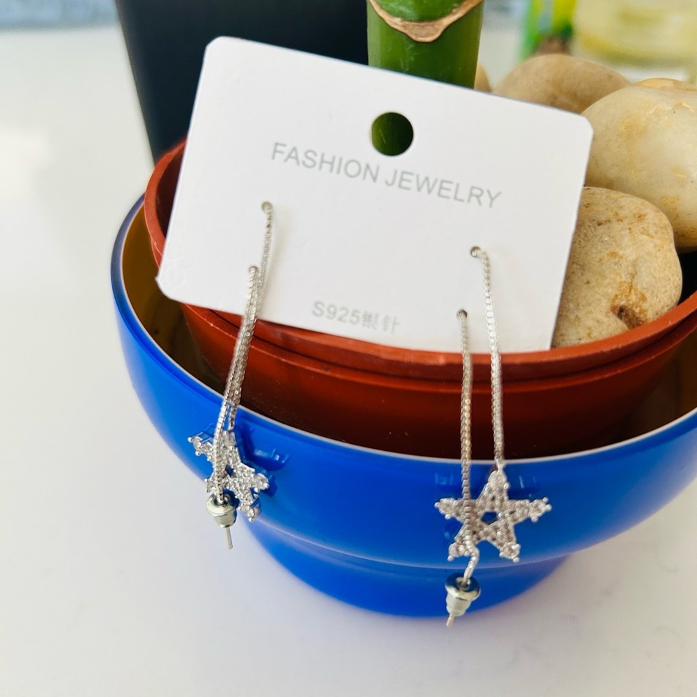 S925 Sterling Silver Star Threader Style Earwire Dangle Drop Fashion Earrings